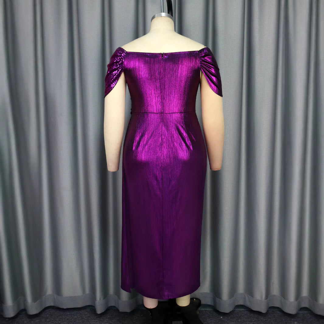 Damen glamouröses Abendkleid mit glänzendem Oberteil und eleganter Drapierung Drune