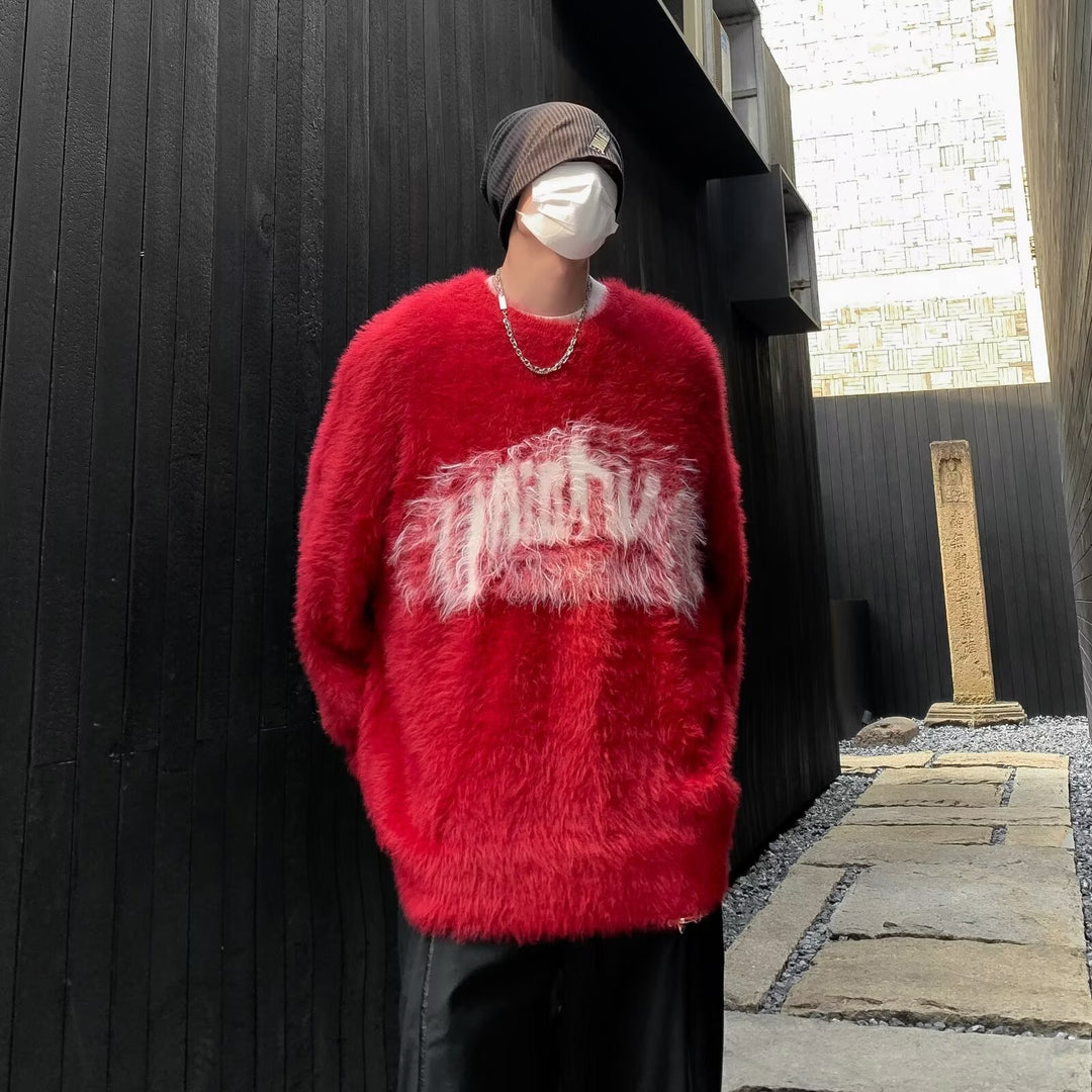 Herren Trendiger Oversized Pullover mit auffälligem Schriftzug Drune