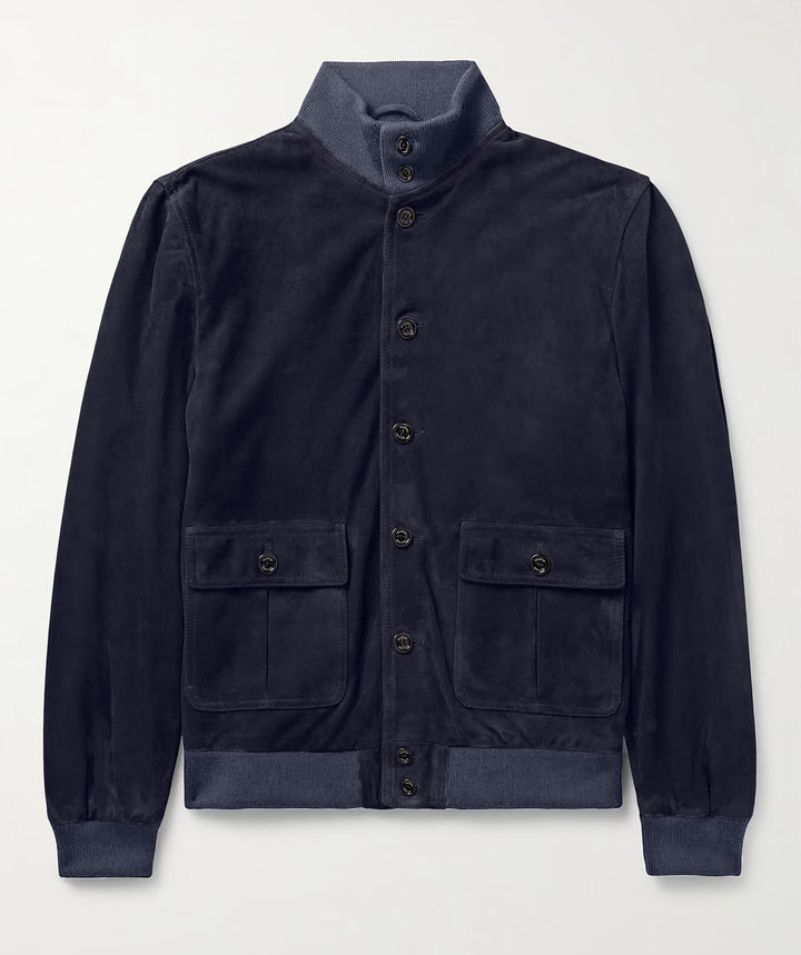 Drune | Herren Slim Suede Jacke mit Stehkragen und Klapptaschen