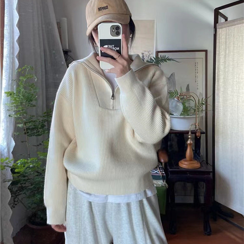 Damen Pullover mit hohem Kragen und Reißverschluss Drune