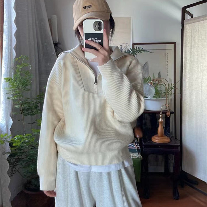 Damen Pullover mit hohem Kragen und Reißverschluss Drune