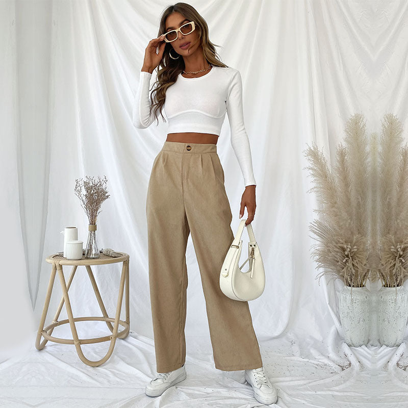 Damen Elegante Hochwaisted Hose mit weitem Bein Drune