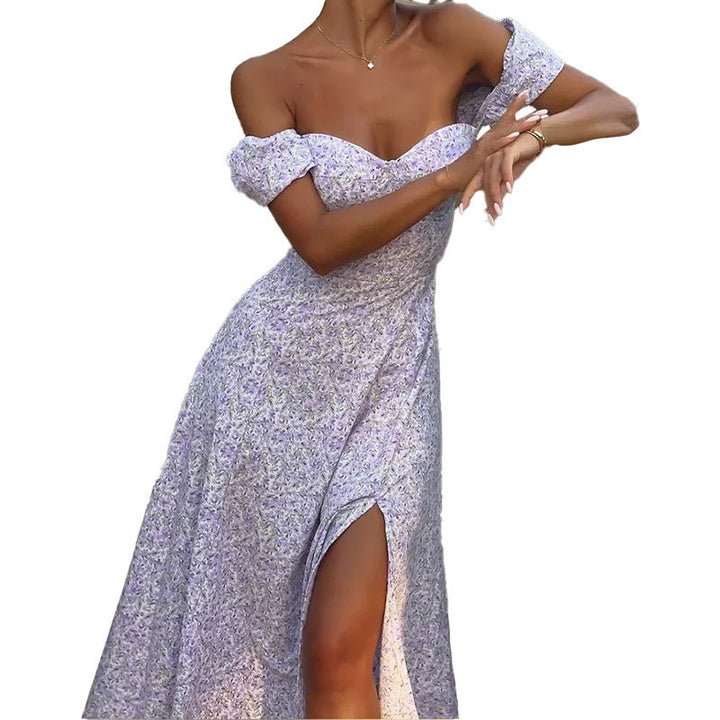 Damen Off-Shoulder Maxikleid mit romantischem Floralprint und seitlichem Schlitz Drune