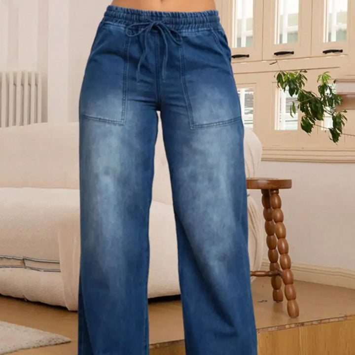 Damen Weite High-Waist-Jeans mit elastischem Bund und Kordelzug Drune