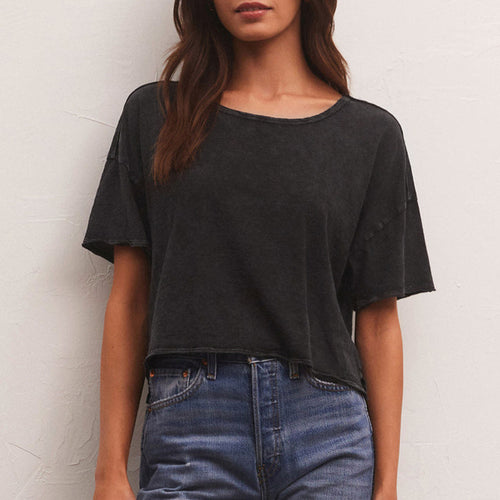 Damen lässiges Cropped T-Shirt mit weitem Schnitt und atmungsaktiver Baumwollqualität Drune