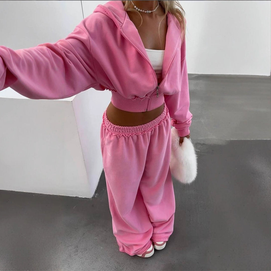 Damen lässiges cropped Set mit weitem Schnitt und elastischem Bund Drune