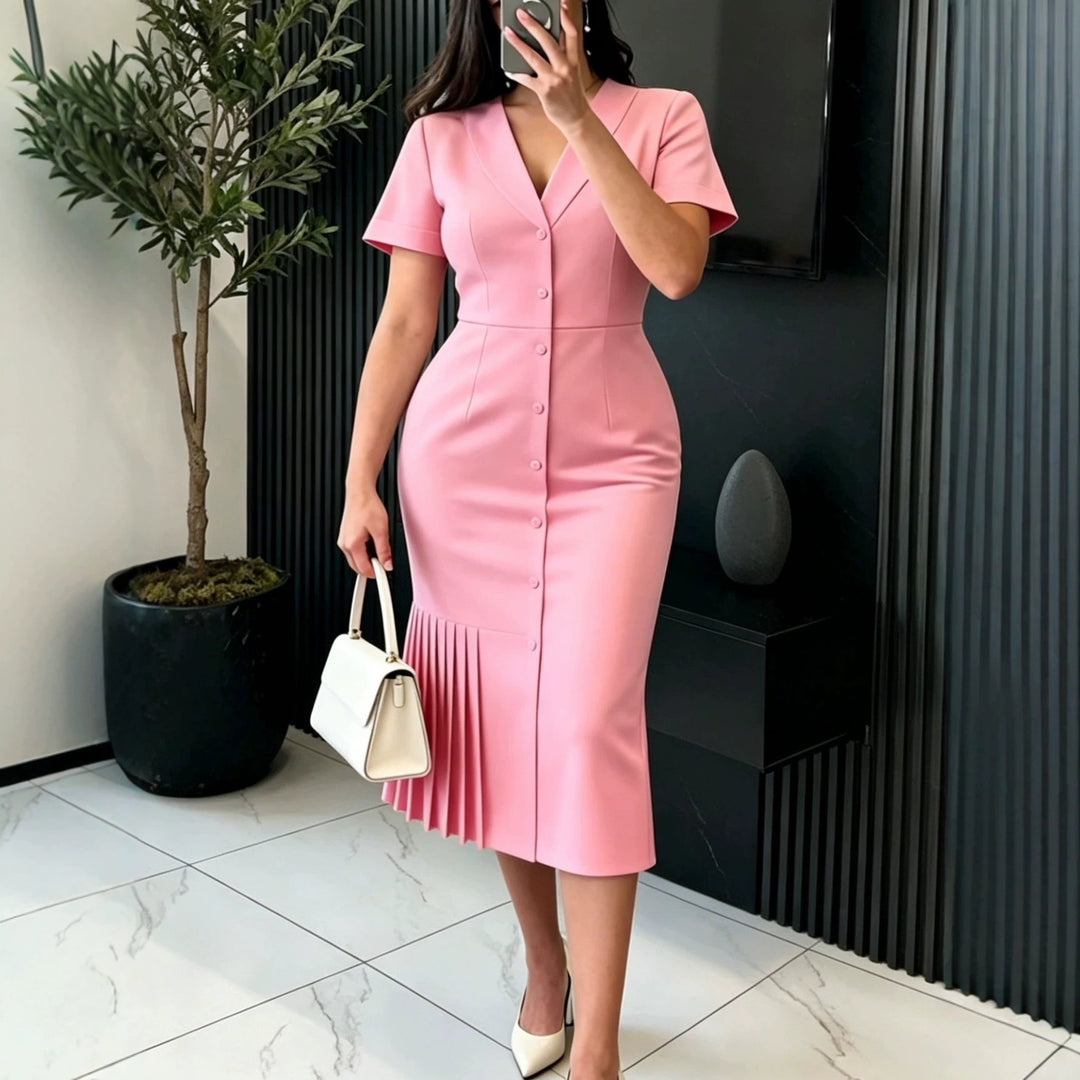 Damen figurumspielendes Midi-Kleid mit plissierten Details Drune