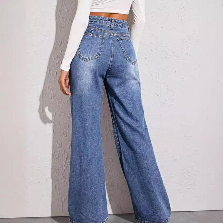 Damen nan hochgeschnittene weite Denim-Jeans mit extra weitem Bein und rohem Saum Drune