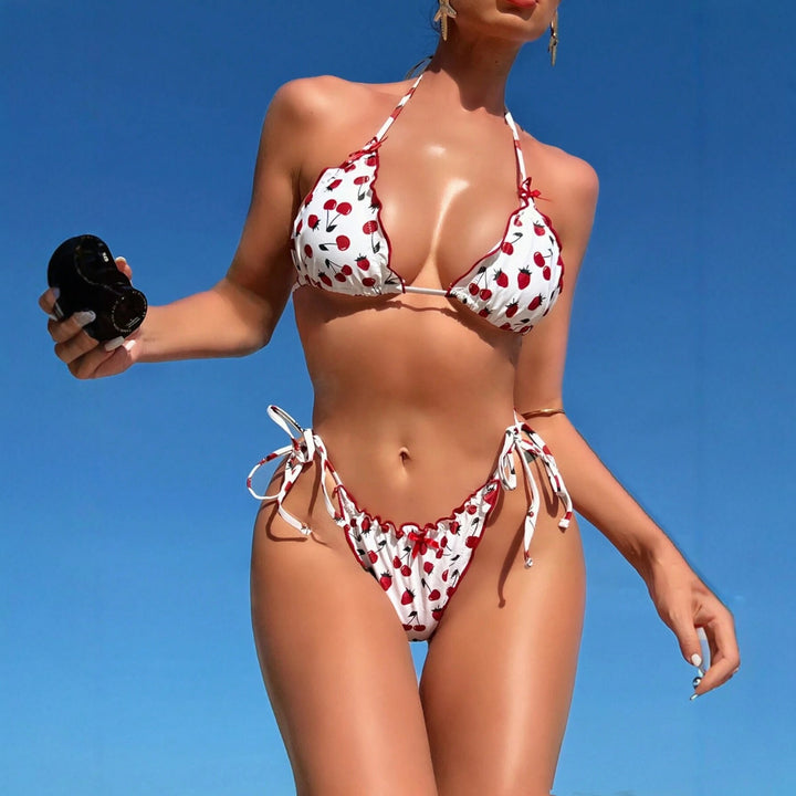 Damen Triangel-Bikini mit verspieltem Kirschmuster Drune