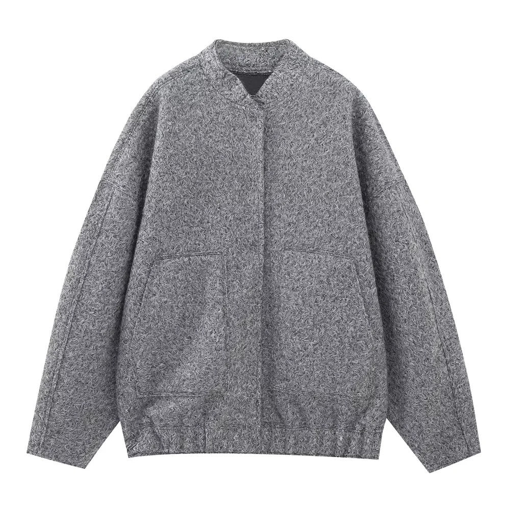 Damen 70+ Oversize Teddy-Fleece Jacke mit Stehkragen und aufgesetzten Taschen Drune
