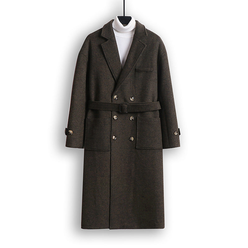 Herren Doppelreihiger Wollmix-Longcoat mit fallendem Revers und Pattentaschen Drune