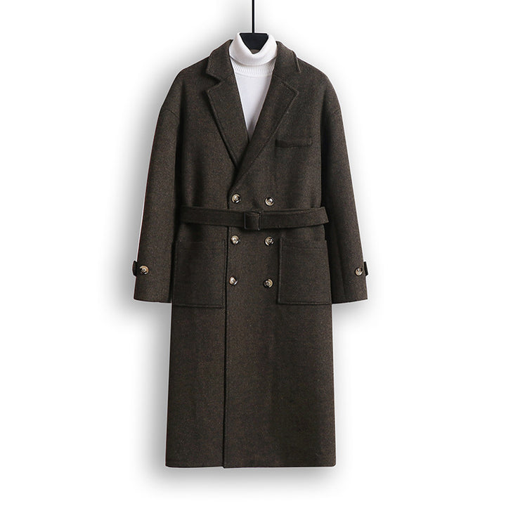 Herren Doppelreihiger Wollmix-Longcoat mit fallendem Revers und Pattentaschen Drune