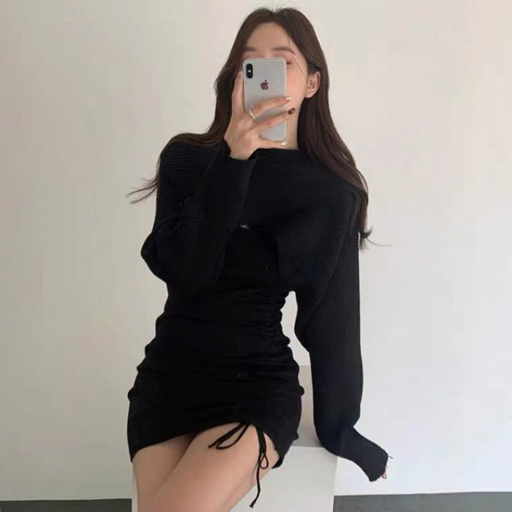 Damen Strickkleid mit Optik eines Oversized-Pullovers und details - Drune