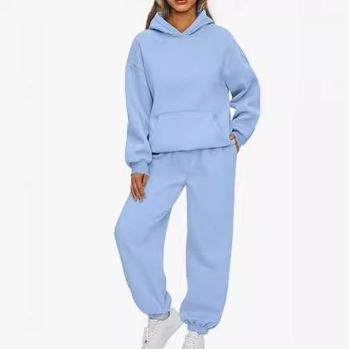 Damen nan Boxy-Hoodie und Palazzo-Jogger Set mit elastischem Knöchelbund Drune