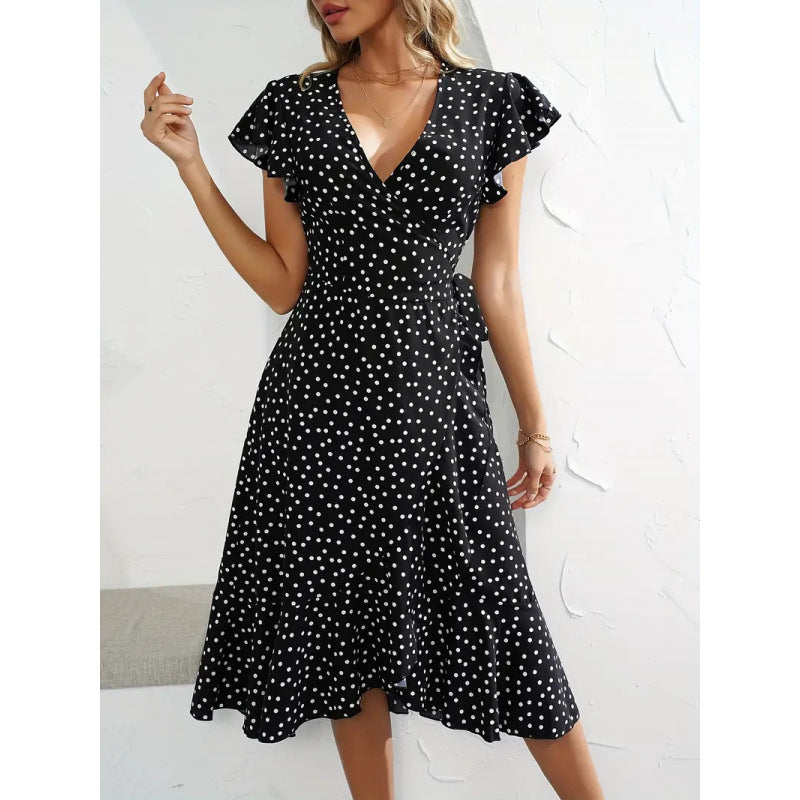 Damen Wickelkleid mit fließendem Rock und eleganten Rüschen Drune