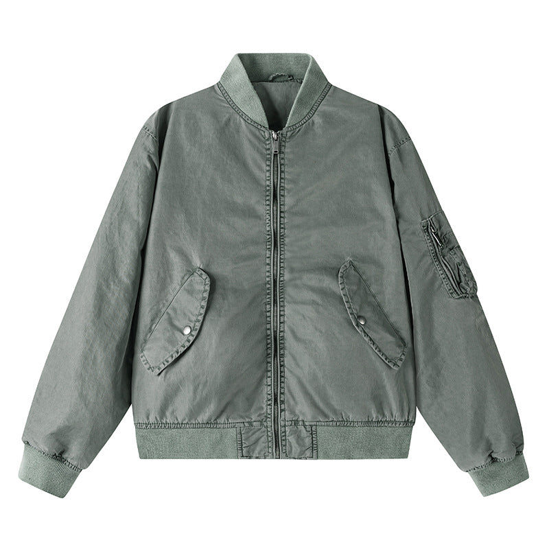 Men's  vintage-washed relaxed bomber jacket with slanted snap-flap pockets and reinforced rib hem Drune