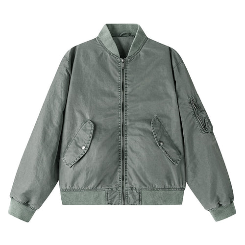 Men's  vintage-washed relaxed bomber jacket with slanted snap-flap pockets and reinforced rib hem Drune