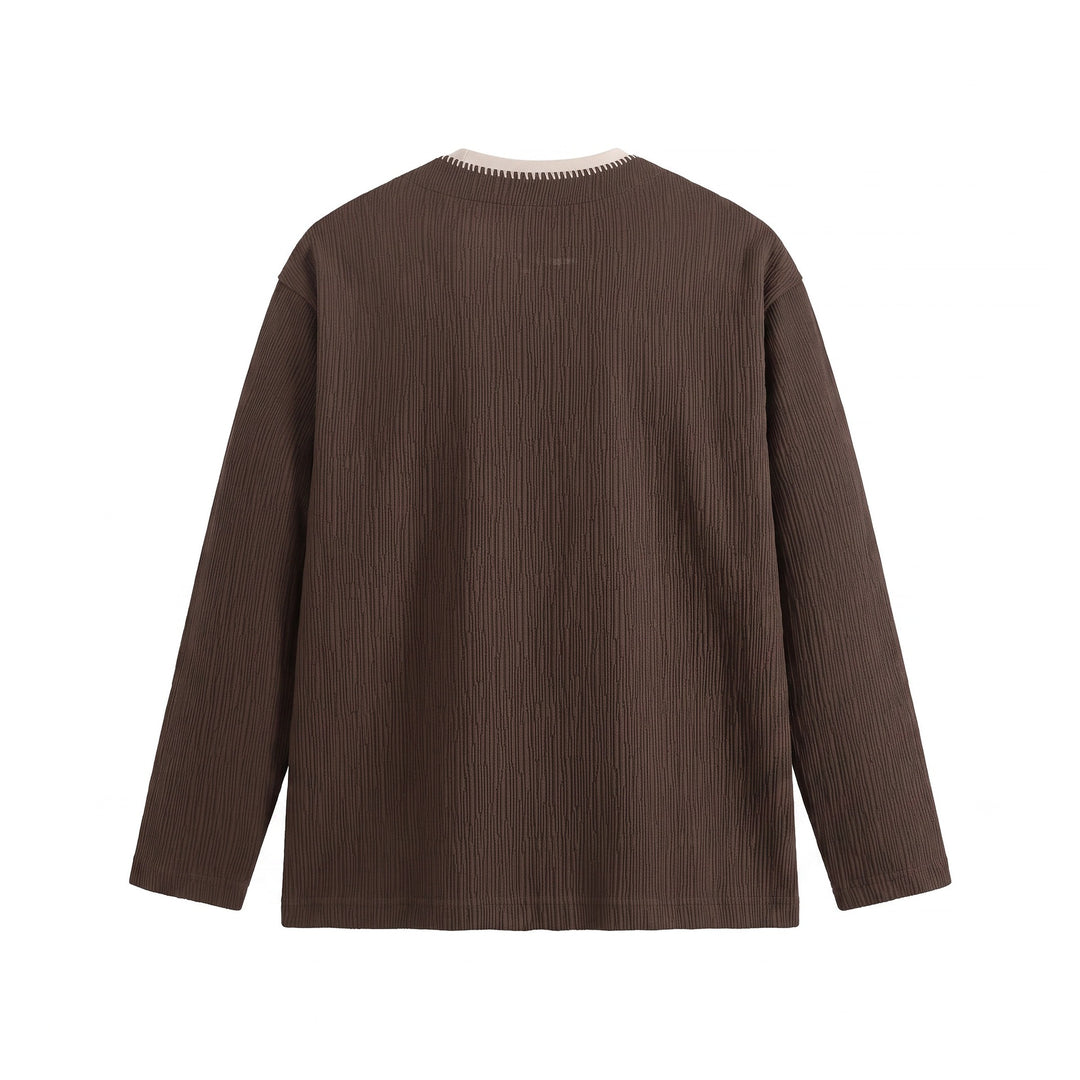 Herren Texturierter Sweatshirt-Pullover mit Lagenkragen und dekorativer Ziernaht Drune