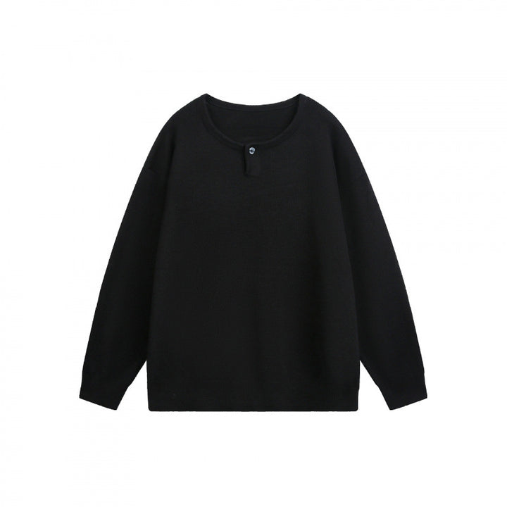Unisex Oversize-Feinstrickpullover mit kurzem Henleyverschluss und strukturierter Mélange-Qualität Drune