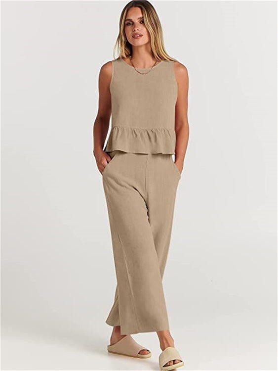 Damen luftiges und elegantes Zweiteiler-Set mit Rüschendetails Drune
