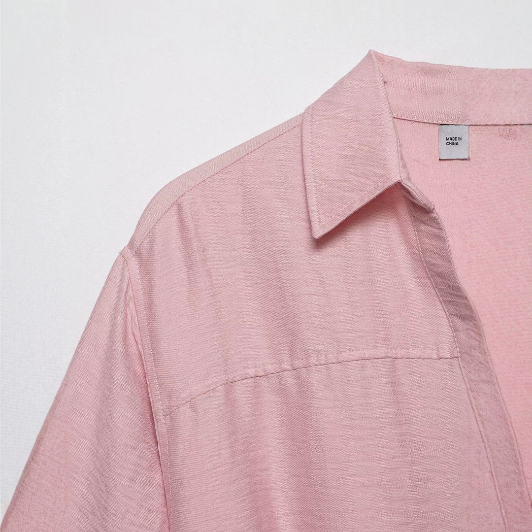 Damen Kastige Cropped-Bluse mit Hemdkragen, verkürztem Saum und Aufrollärmeln Drune