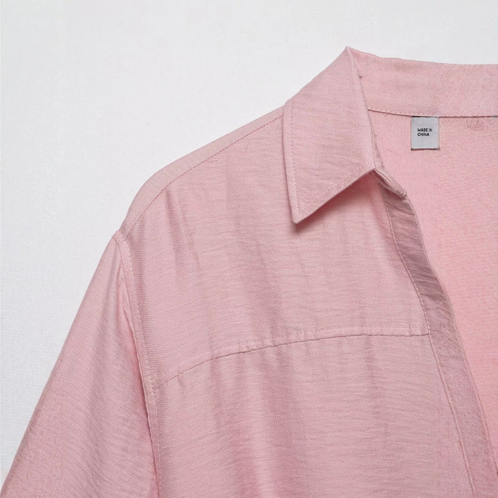 Damen Kastige Cropped-Bluse mit Hemdkragen, verkürztem Saum und Aufrollärmeln Drune