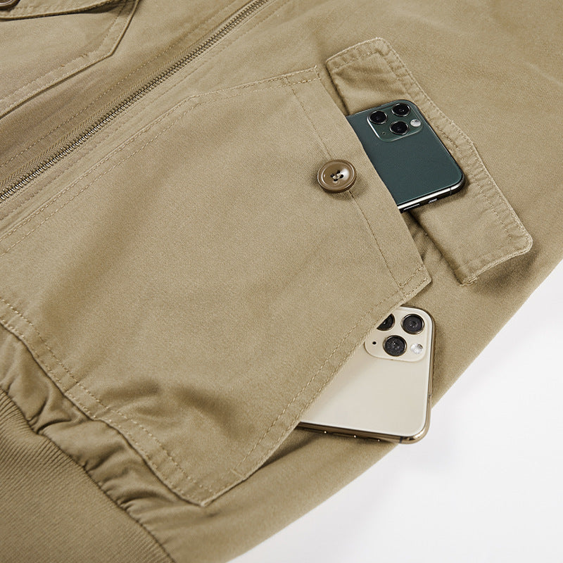 Herren Robust-Canvas-Bomberjacke mit Reißverschluss-Ärmeltasche und aufgesetzten Klappentaschen Drune