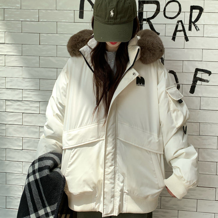 Damen Oversized Winterjacke mit abnehmbarem Kunstfellkragen und großen Taschen Drune