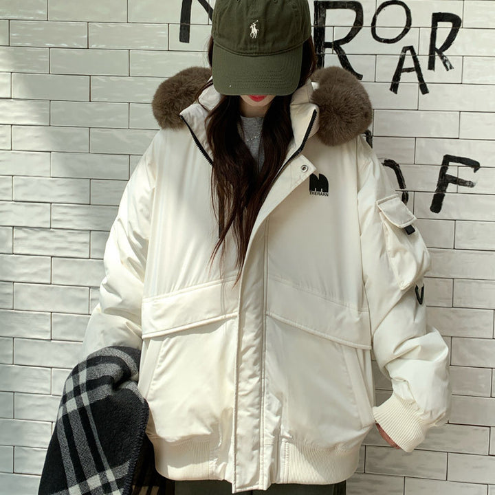 Damen Oversized Winterjacke mit abnehmbarem Kunstfellkragen und großen Taschen Drune