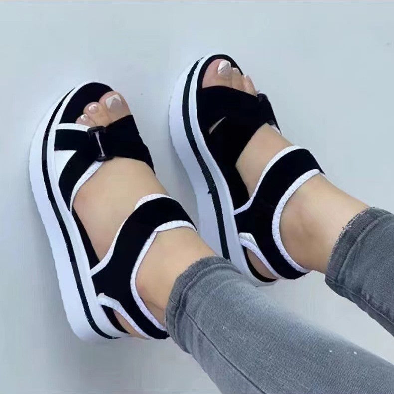Damen  sportliche Keil-Sandalen mit verstellbaren Klettverschlüssen und gepolstertem Komfort-Fußbett Drune