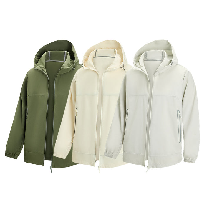 Herren Leichte technische Softshell-Windjacke mit Kapuze, wasserabweisender Membran und Reißverschlusstaschen Drune