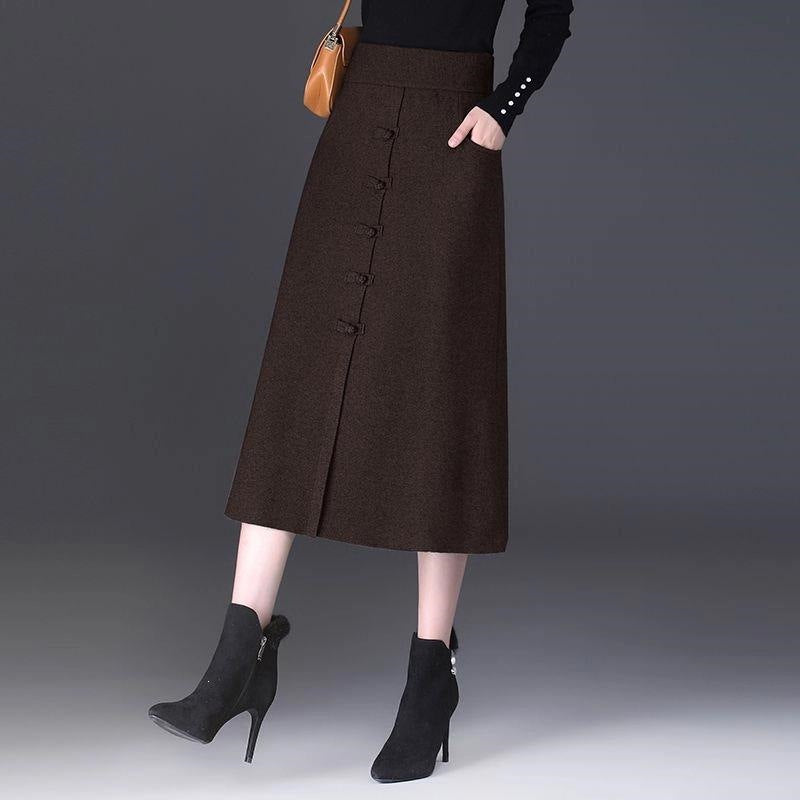 Damen Eleganter und schicker Midi-Rock mit Knopfdetails Drune
