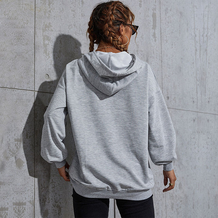 Damen Relaxed-Fit Hoodie mit Collegestyle-Frontprint und Kängurutasche Drune