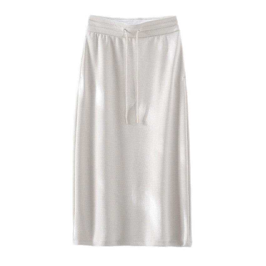 Damen Jersey-Midirock mit elastischem Tunnelzugbund und geradem Fall Drune