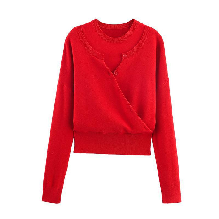 Damen Wickelpullover mit Knopfdetail und modernem Schnitt Drune