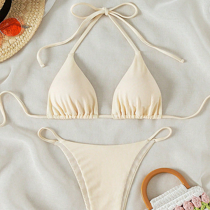 Damen Triangel-Bikini mit verstellbaren Bändern und rippierter Textur Drune