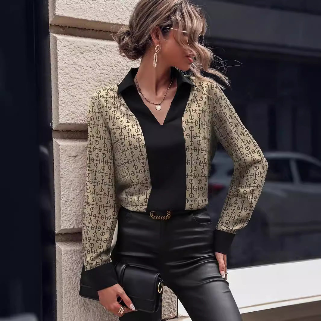 Damen Bluse mit modernem Mustermix und elegantem V-Ausschnitt Drune
