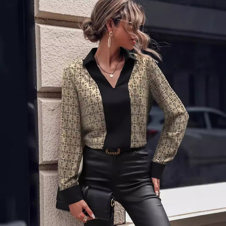 Damen Bluse mit modernem Mustermix und elegantem V-Ausschnitt Drune