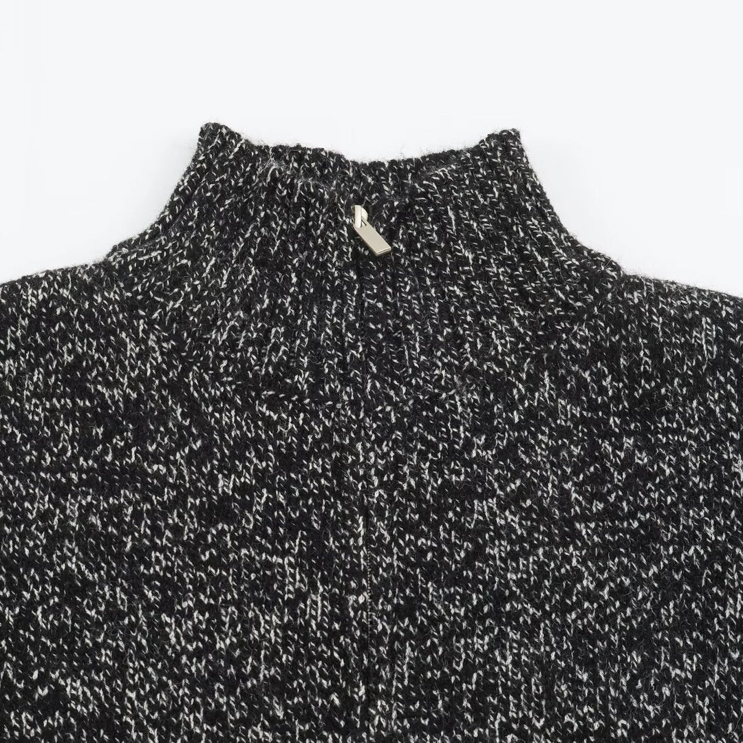 Damen Grobgestrickter Reißverschluss-Pullover mit Stehkragen und geripptem Saum Drune