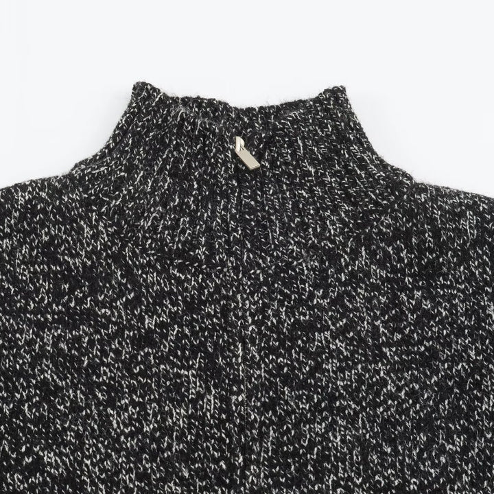 Damen Grobgestrickter Reißverschluss-Pullover mit Stehkragen und geripptem Saum Drune