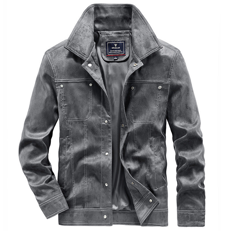 Herren Truckerjacke im Western‑Style mit Kontrastnähten und Druckknopffront Drune