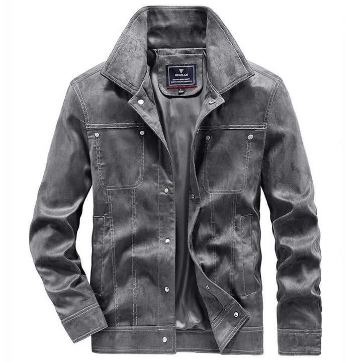 Herren Truckerjacke im Western‑Style mit Kontrastnähten und Druckknopffront Drune