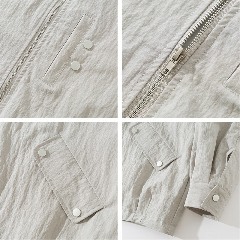 Herren Leichte Windjacke mit Stehkragen, Raglanärmeln und Druckknopf-Taschen Drune