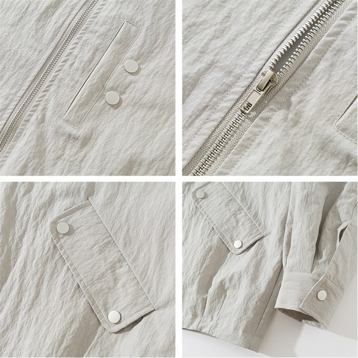 Herren Leichte Windjacke mit Stehkragen, Raglanärmeln und Druckknopf-Taschen Drune