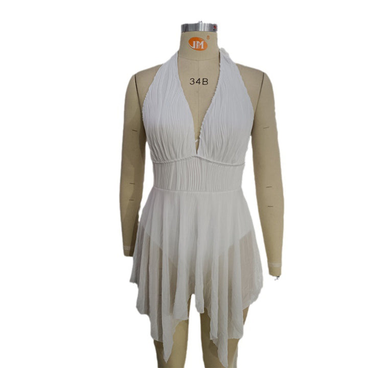 Damen Eleganter Wickel-Badeanzug mit tiefem V-Ausschnitt und Chiffonrock Drune