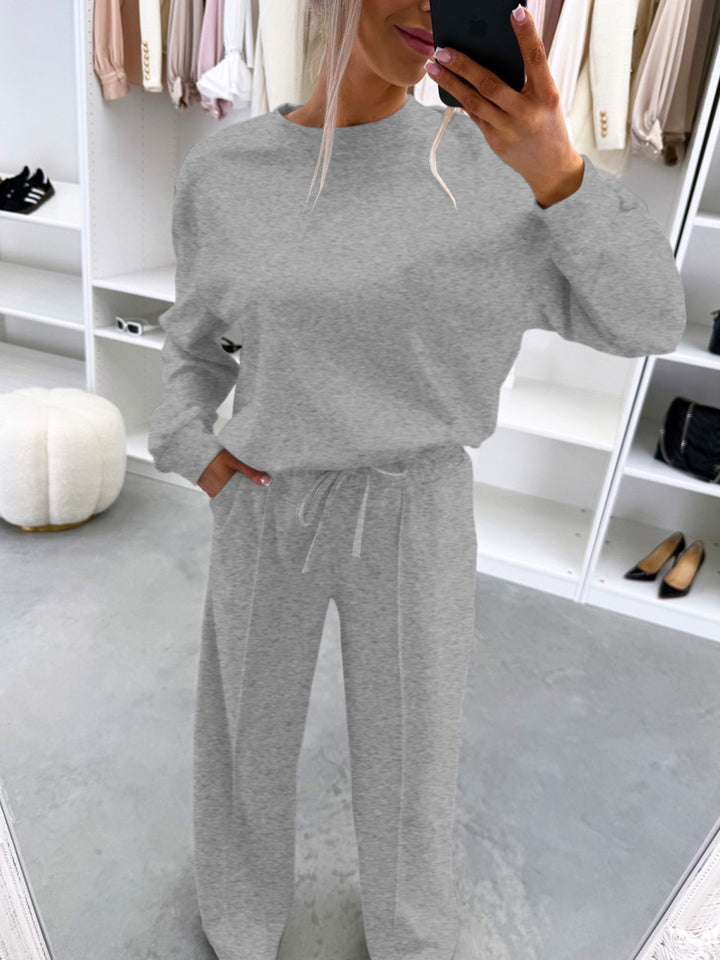 Damen Casual-Loungewear-Set mit Oversize-Batwing-Pullover und weitem Jersey-Hosenbein Drune