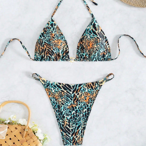 Damen Triangel-Bikini mit exotischem Tiermuster Drune