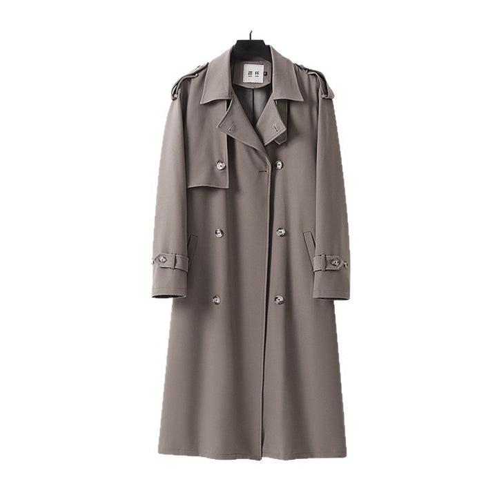Damen klassischer Doppelreihiger Trenchcoat mit Taillengürtel und Schalkragen Drune