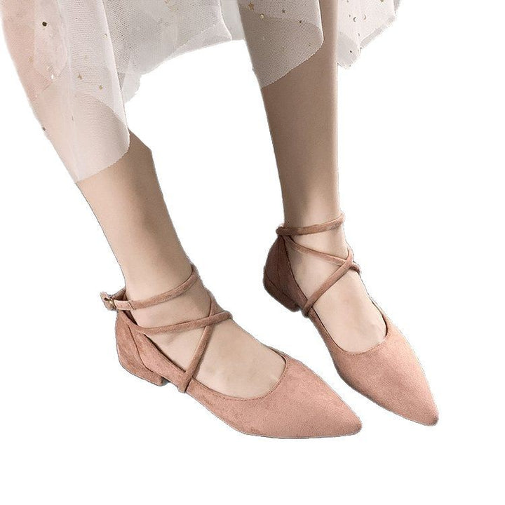 Damen elegante Ballerinas mit klassischem Riemchen-Design und komfortablem Blockabsatz Drune