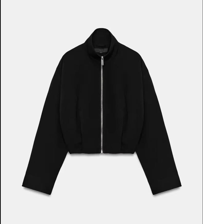 Damen Cropped schmal taillierte Blousonjacke mit Stehkragen und cleanem Schnitt Drune